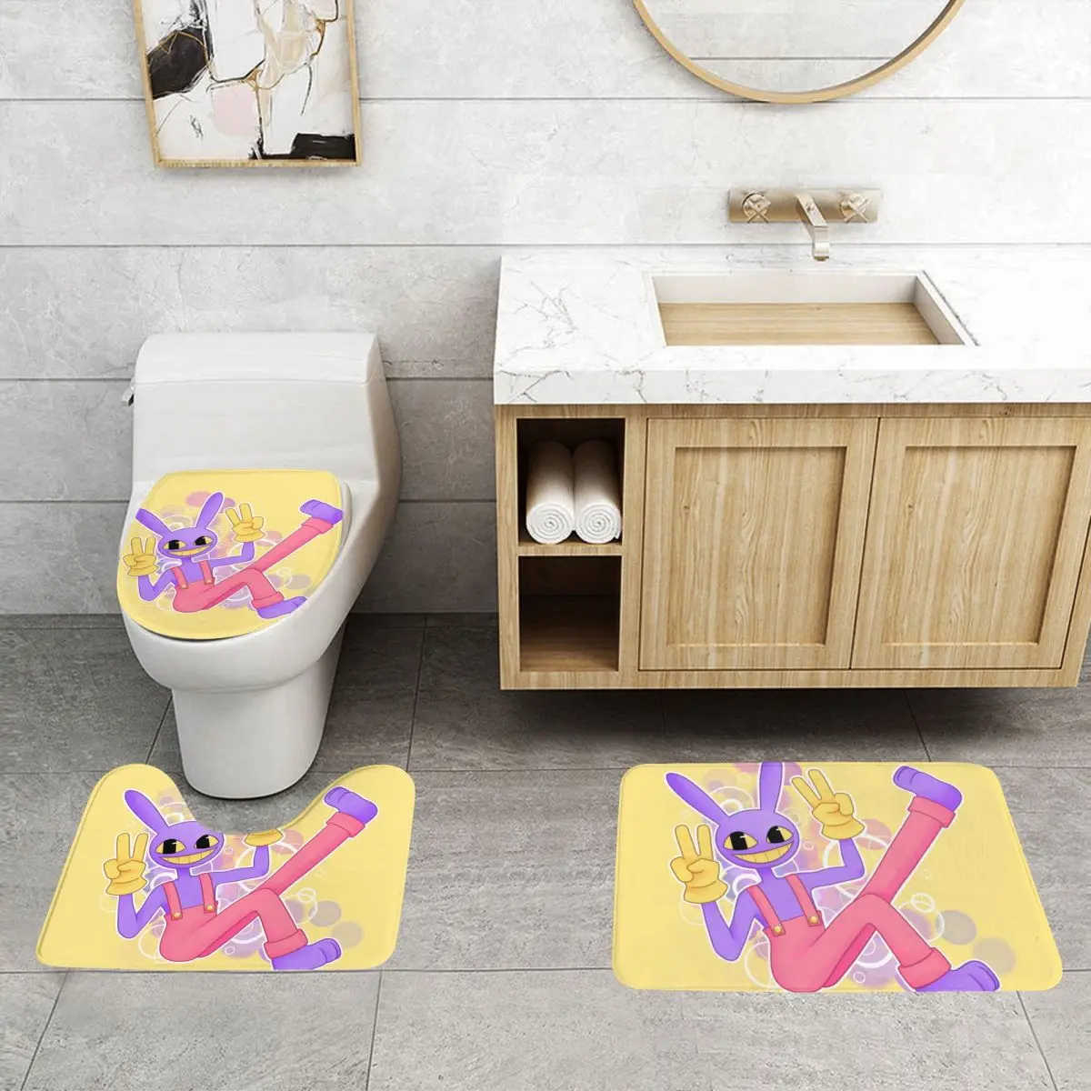 Custom Cartoon Games Amazing Circus Digital Jax Bathroom Rugs Set 3 Piece Non-Slip Toilet Bath Mat Sets