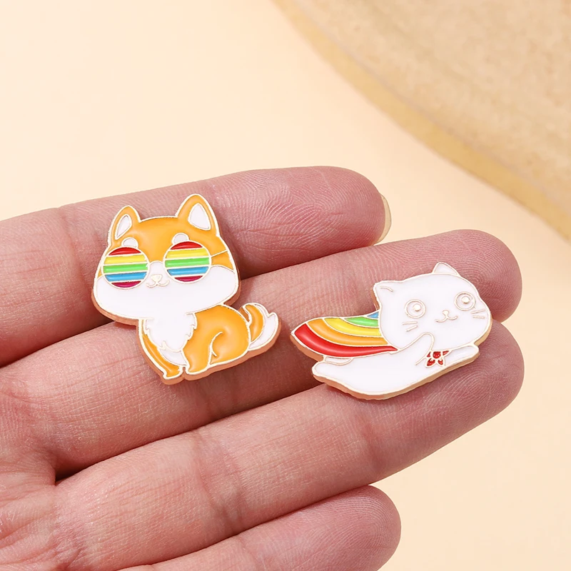 Rainbow Animal Enamel Pin LGBT Badge Frog Cat Rabbit Brooch Dog Fox Friendship Lapel Bag Hat Custom Jewelry Lover Gift