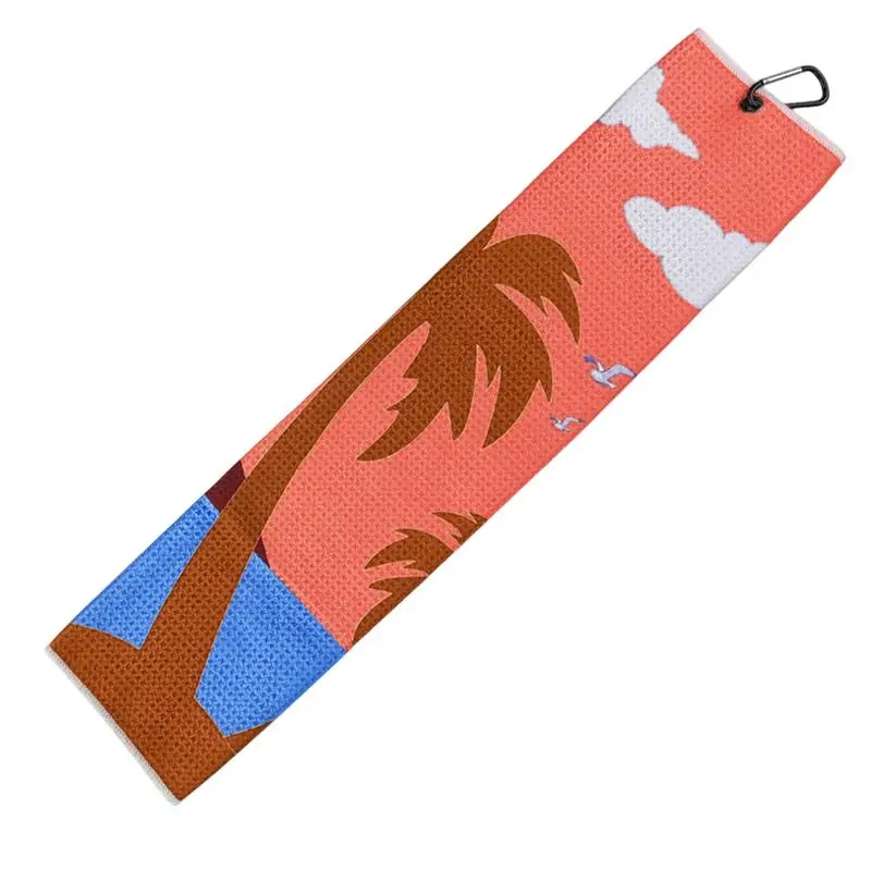 Golf Ball Towel Coconut Tree Print Golf Ball Cleaner Golf Accessories Portable Clip-On Golf Towels Golf Gear Golf Cleaning Tool