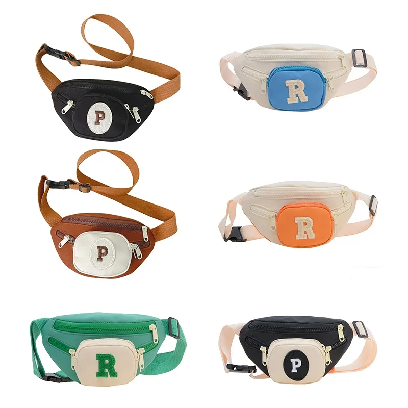 Fashion Children's Shoulder Bags Solid Color Nylon Bags Cute Cartoon Letter Chest Bag For Boys Girls Soft Kids' Bag 4-8Y