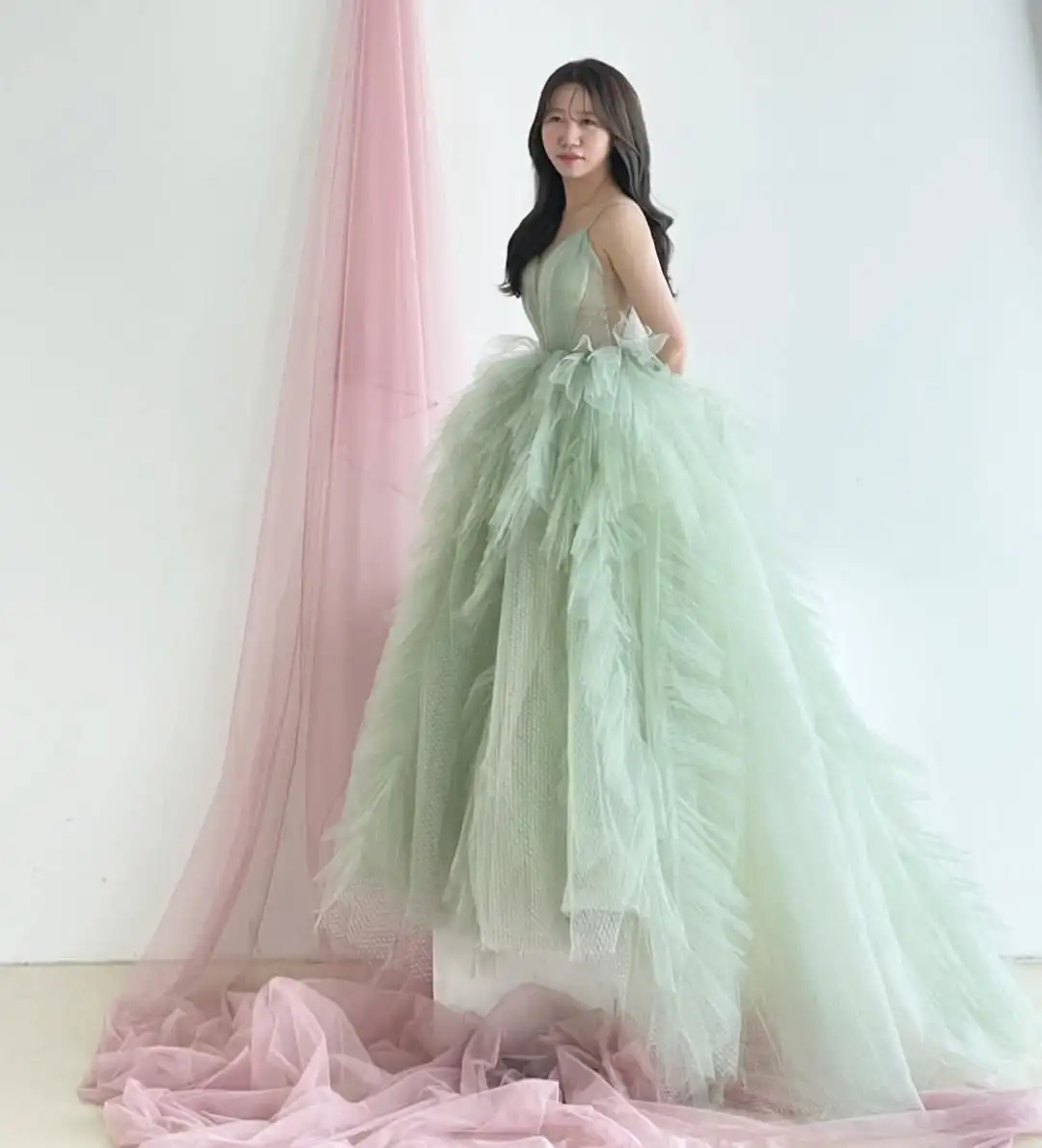 Sondr Mint Green Korean Wedding Dresses Spaghetti Straps Pleated Fluffy Bridal Gown Customized Luxury Party Dresses for Women