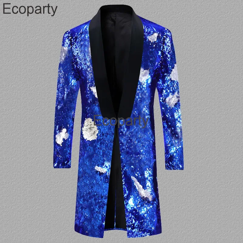 New Shiny Gold Sequin Glitter Embellished Blazer Jacket Men Fashion Nightclub Prom Suit Homme Stage Clothes For Singers Wear