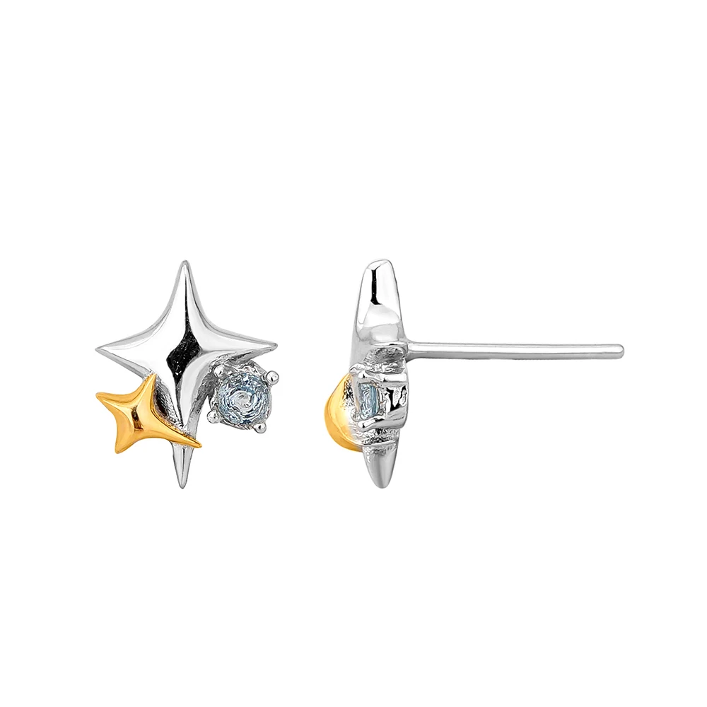F.I.N.S Korean Design S925 Sterling Silver Color Blocked Star Earrings Small Piercing Blue Zircon Ear Studs Fine Jewelry Gifts