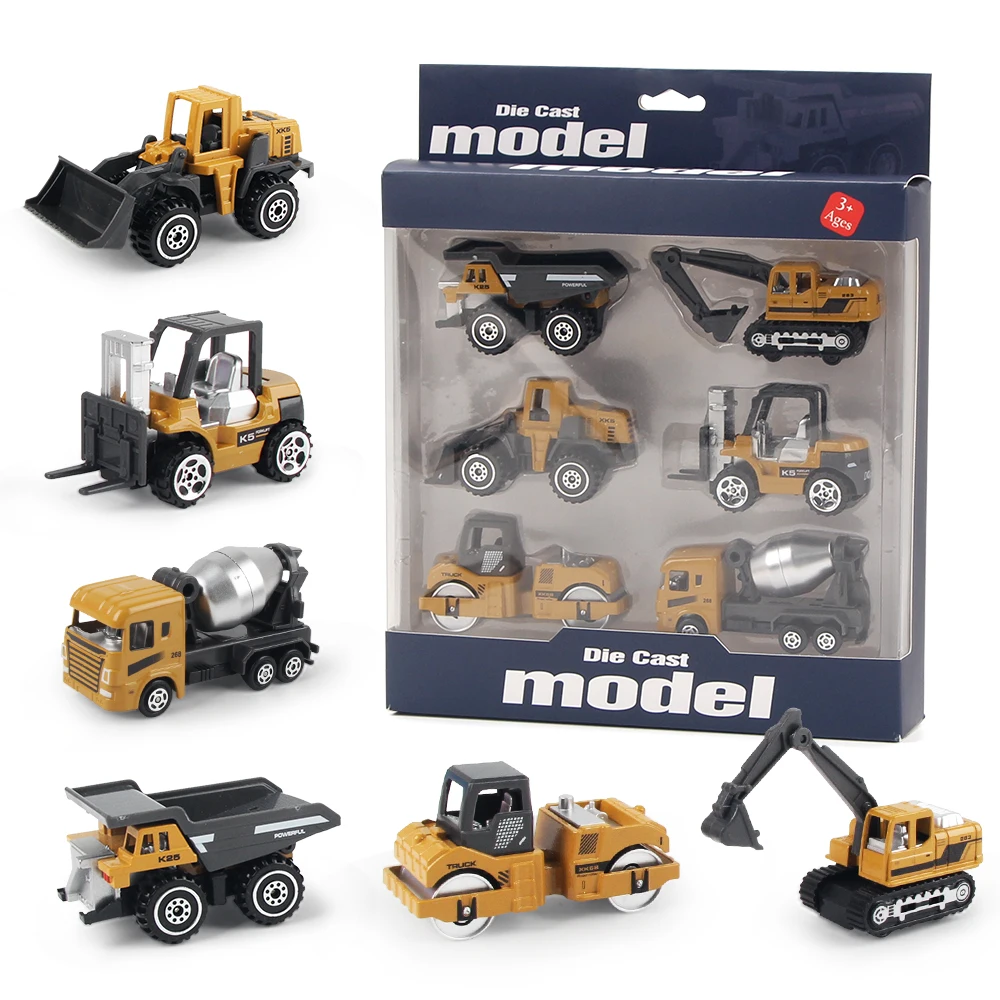 6 unids/set camión de ingeniería de aleaciones, cargador de juguete, vehículo, excavadora, Tractor, juguetes, coche, modelo de construcción clásico para niños de 3 años, regalos