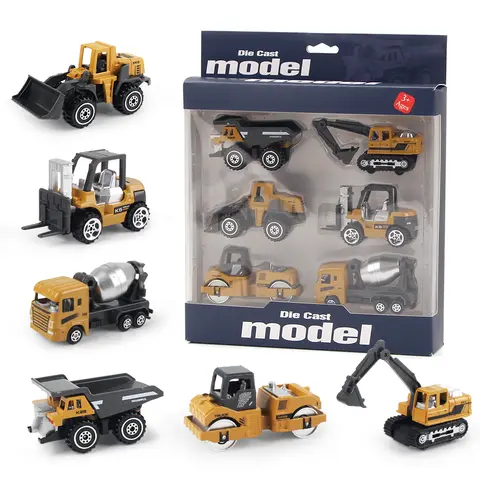 6pcs/set Alloy Engineering Truck Toy Loader Vehicle Excavator Tractor Toys Car Classic Construction Model for 3 years Boys Gifts
