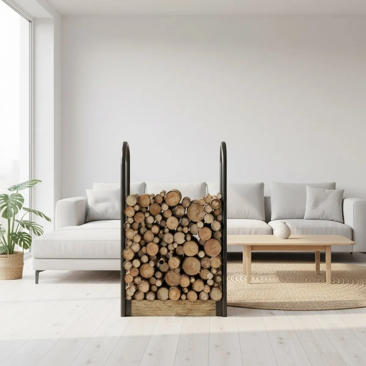 Adjustable Firewood Rack Indoor Outdoor Log Holder 4ft Steel Black Fireplace Camp