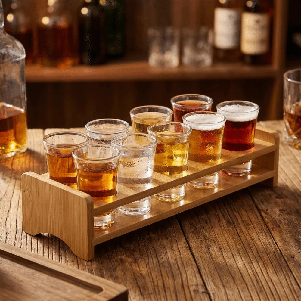 6/12 Holes Shot Glass Holder Round Hole Save Space Bamboo Shot Glass Tray Smooth Wooden Shot Glass Display Stand Kitchen