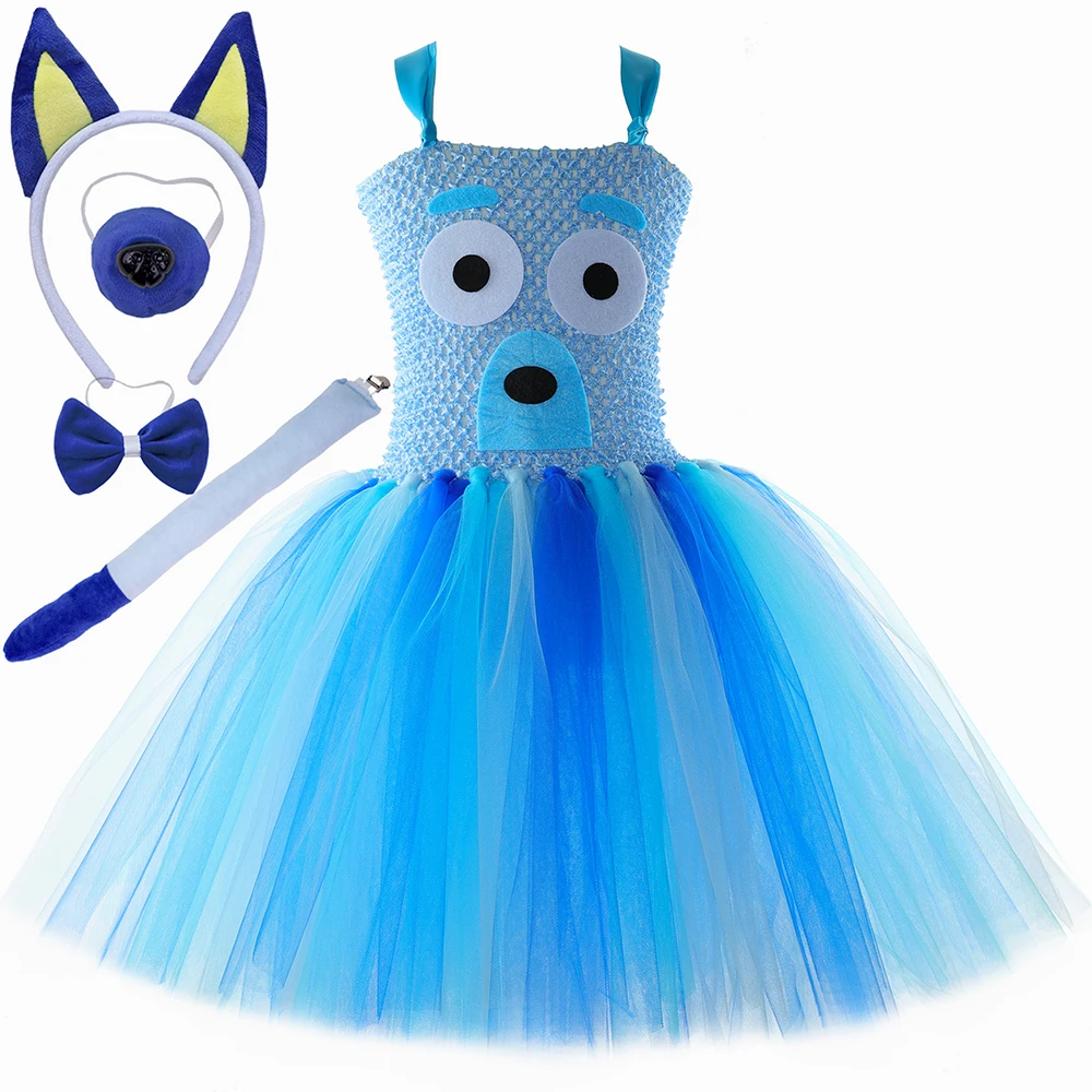 Bingo Bluey Costume for Girls Cartoon Sheepdog Tutu Dress Animal Dog Puppy Costumes for Kids Toddler Party Halloween Dress Up