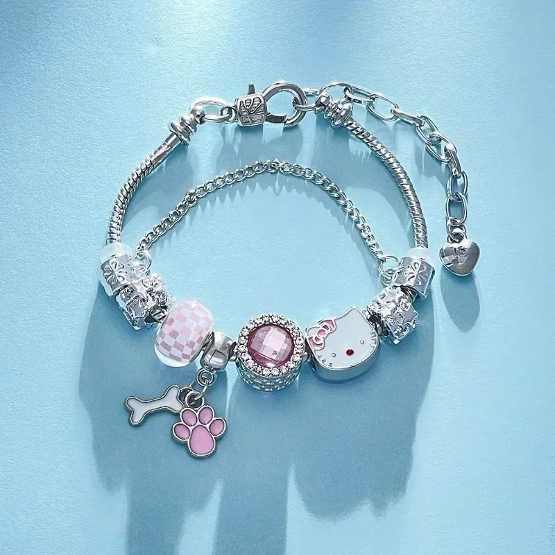 Sanrio Hello Kitty Pandora Bracelet Fashion Anime Cartoon Cute Ladies Rhinestone Beaded Bracelet Jewelry Girlfriend Holiday Gift