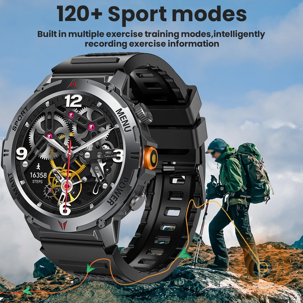 Новые умные часы для мужчин и женщин, светодиодный фонарик IP68, водонепроницаемый, 100 спортивных режимов, фитнес-трекер, металлический каркас, уличные умные часы
