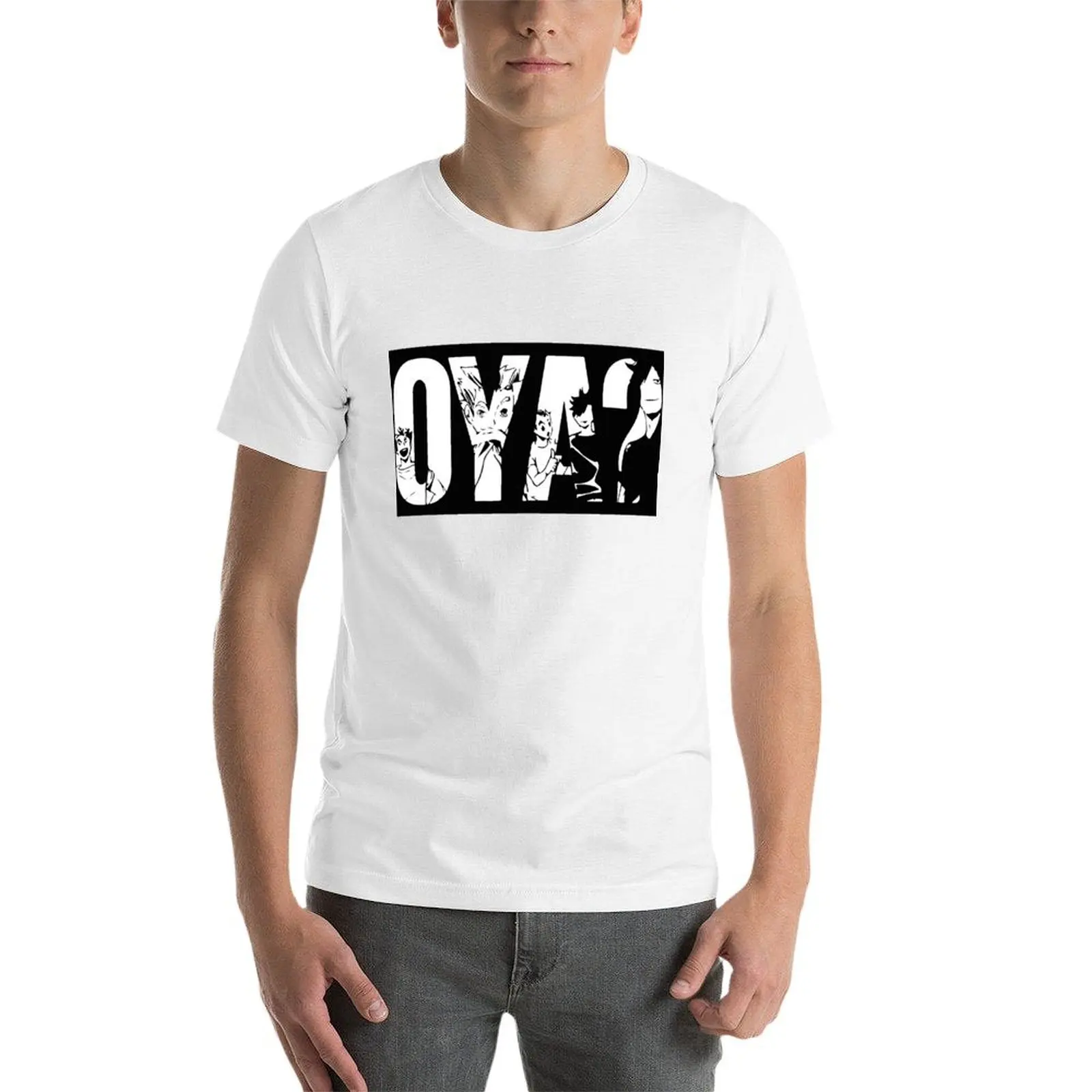 يا؟ أيا أويا! تي شيرت رجالي برسومات تي شيرت للرجال تي شيرت أبيض