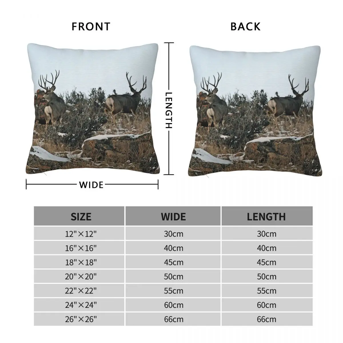 Mule Deer Bucks First Snow Square Pillowcase Polyester Linen Velvet Printed Zip Decor Pillow Case Home Cushion Case