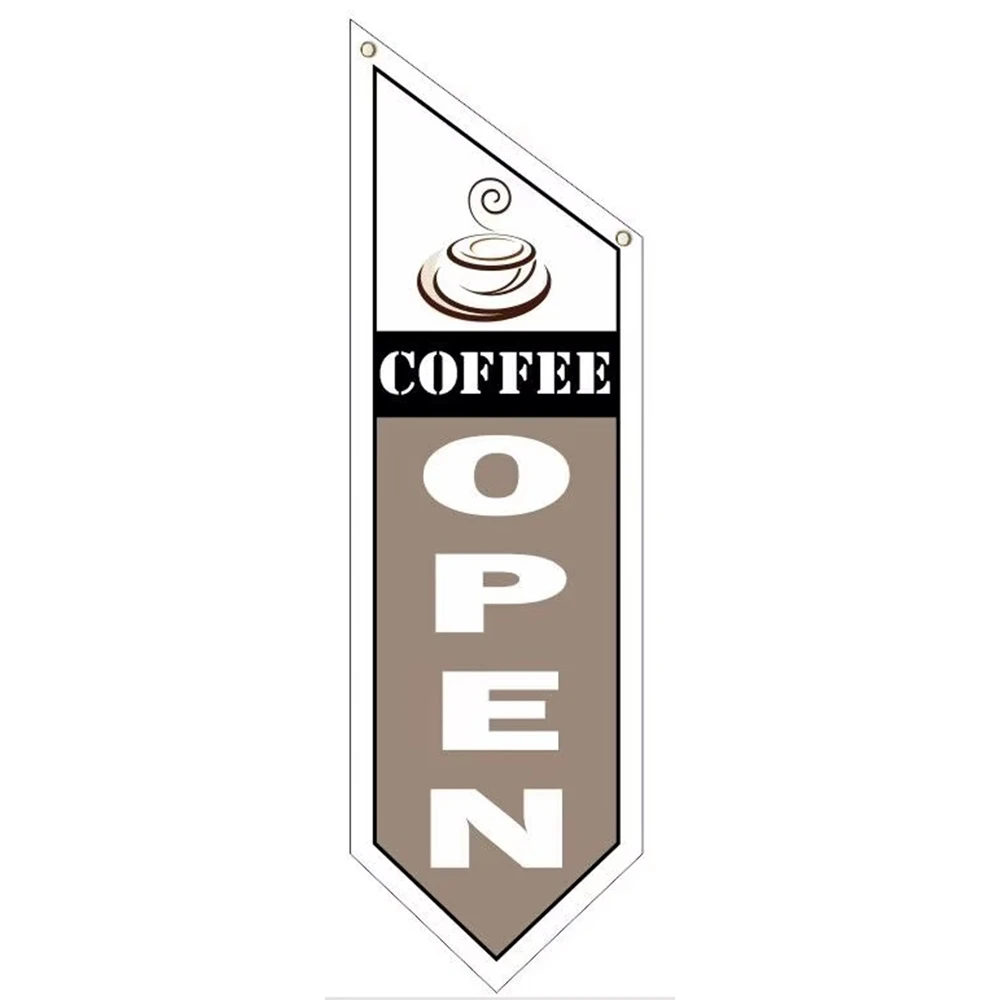 COFFEE OPEN Flag DOUBLE SIDED 30cmx100cm CUSTOM ANY CLUB SHOP DECORATION BANNER