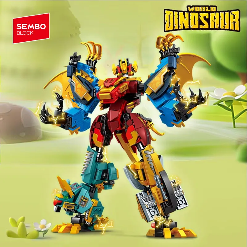 SEMBO BLOCK 4IN1 Dinosaur Transforming Mecha Assembly Buidling Blocks MOC Robot Models Collectible Ornaments DIY Birthday Gifts
