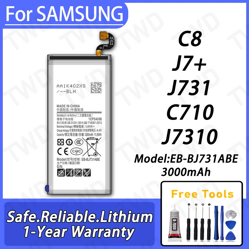 

EB-BJ731ABE Large capacity 3000mAh Battery For Samsung Galaxy J7+/J731 Batteries New High Quanlity+Free Tools