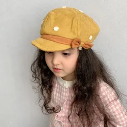 Children Dot Pattern Casual Beret Classic Retro Style Baby Fashion Cap Toddler Autumn Winter Cute Bowknot Berets Kids Girls Hats