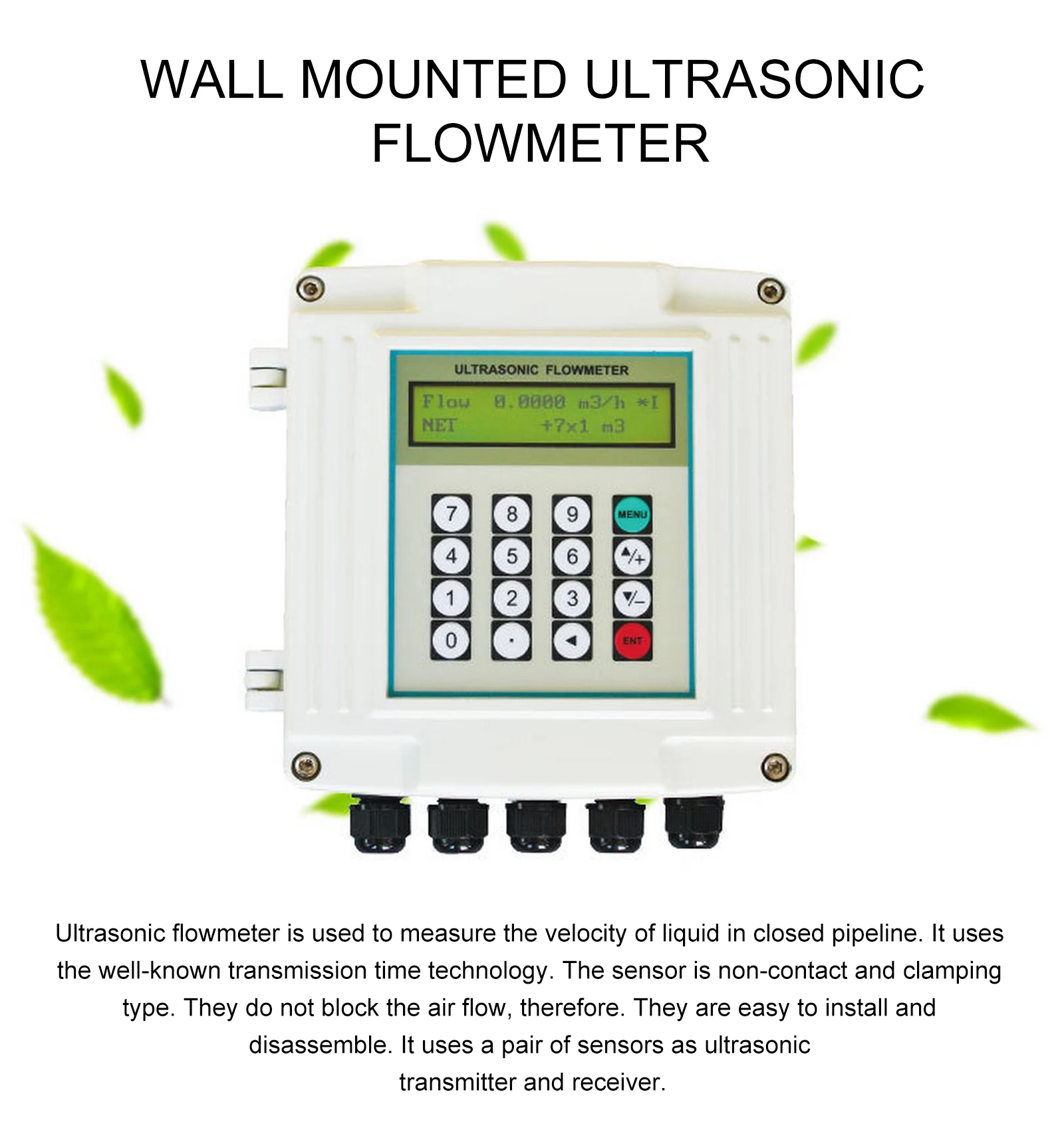 Digital Ultrasonic Flowmeter Clamp On Type Liquid Water Flow Meter Portable Heat and Cold Meter Dn50Mm~Dn700Mm