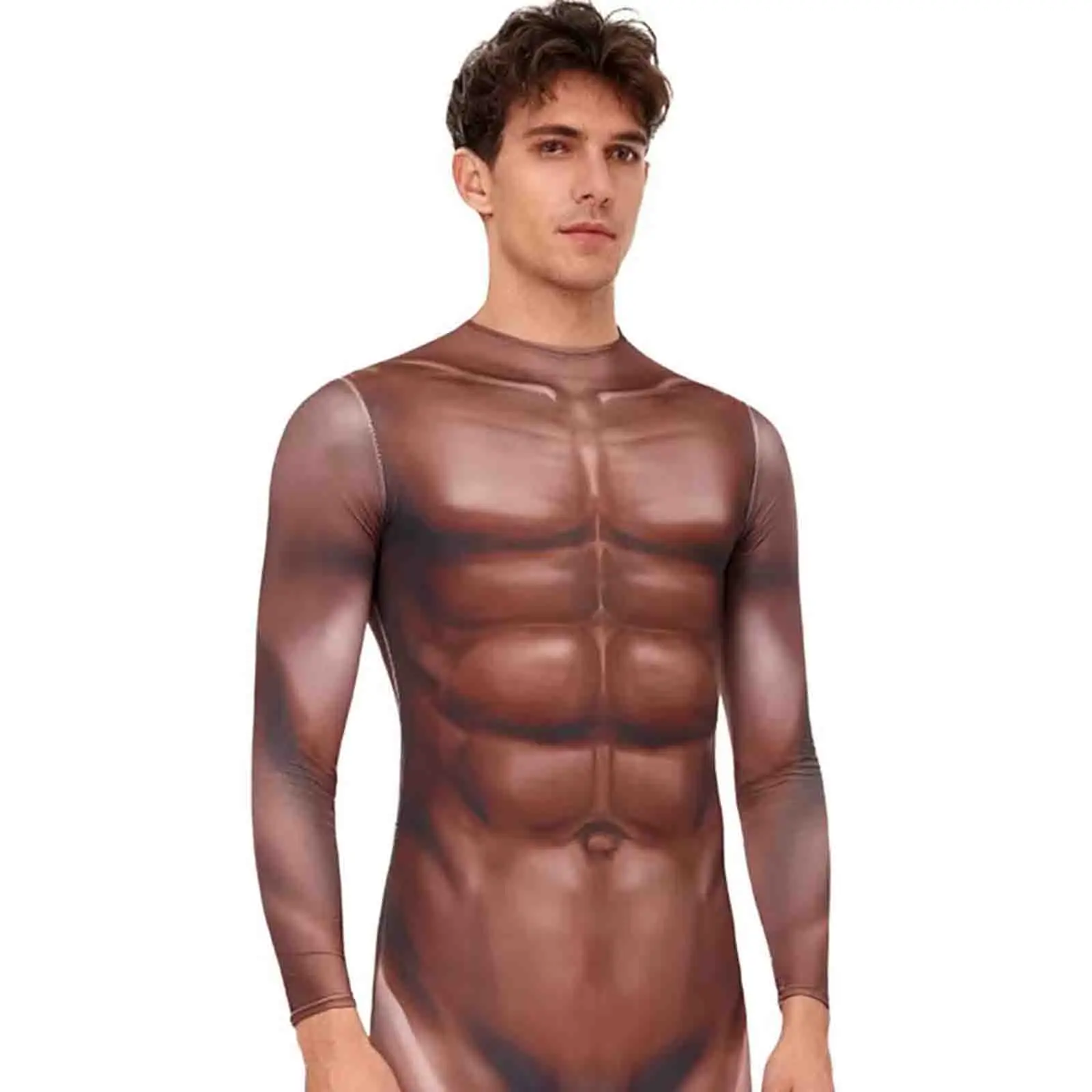 

Men 3D Printed Full-body Jumpsuit Muscle Pattern Long Sleeve Slim Fit Unitard Bodysuit for Halloween Cosplay Party Beachwear