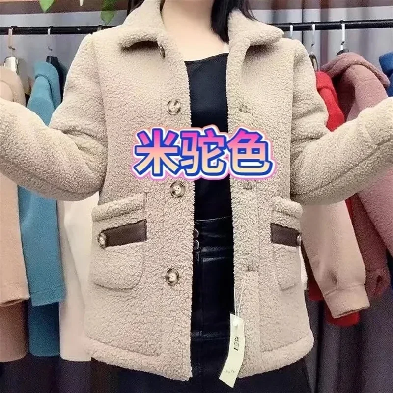 البوب الشتاء سترة المخملية سميكة معطف دافئ المرأة معطف فرو الضأن منتصف طويلة سيدة الحبوب المخملية معطف فضفاض 2024 سترة الإناث الجديدة