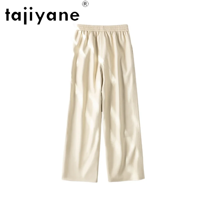 

TAJIYANE Real Sheepskin Trousers Woman Elegant Fashion Genuine Leather Wide Leg Pants 2025 Spring Womans Clothing Pantalones