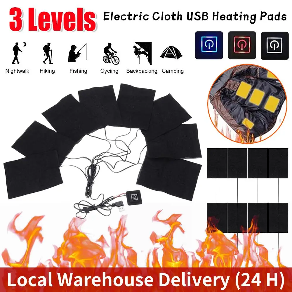Calentador USB de alta temperatura de 3 niveles de temperatura, chaleco calefactor para acampar en invierno, almohadillas para ropa, almohadilla calefactora, pantalones cálidos, almohadillas térmicas