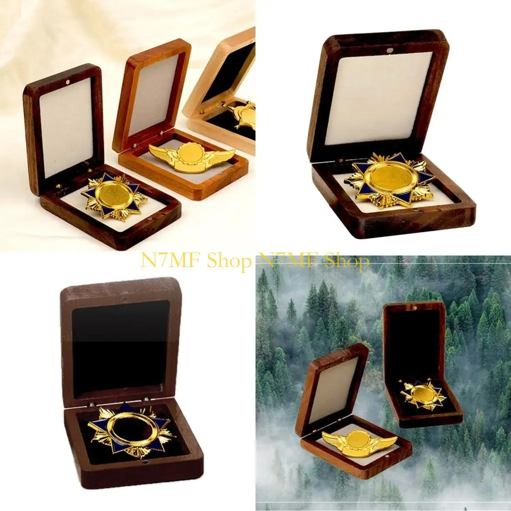 

N7MF Coin Display Case Secure Medals Storage Chest Wooden Badge Packing Box Practical Commemorative Holder