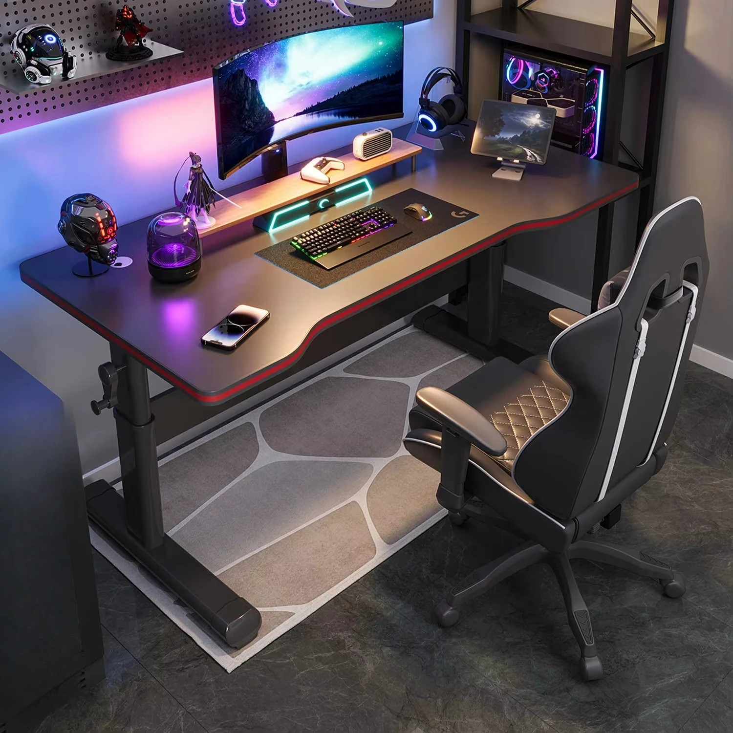 

Эргономичный регулируемый игровой стол с прочной металлической основой, современный, с деревянной подставкой для кружки, регулируемый по высоте, для офиса