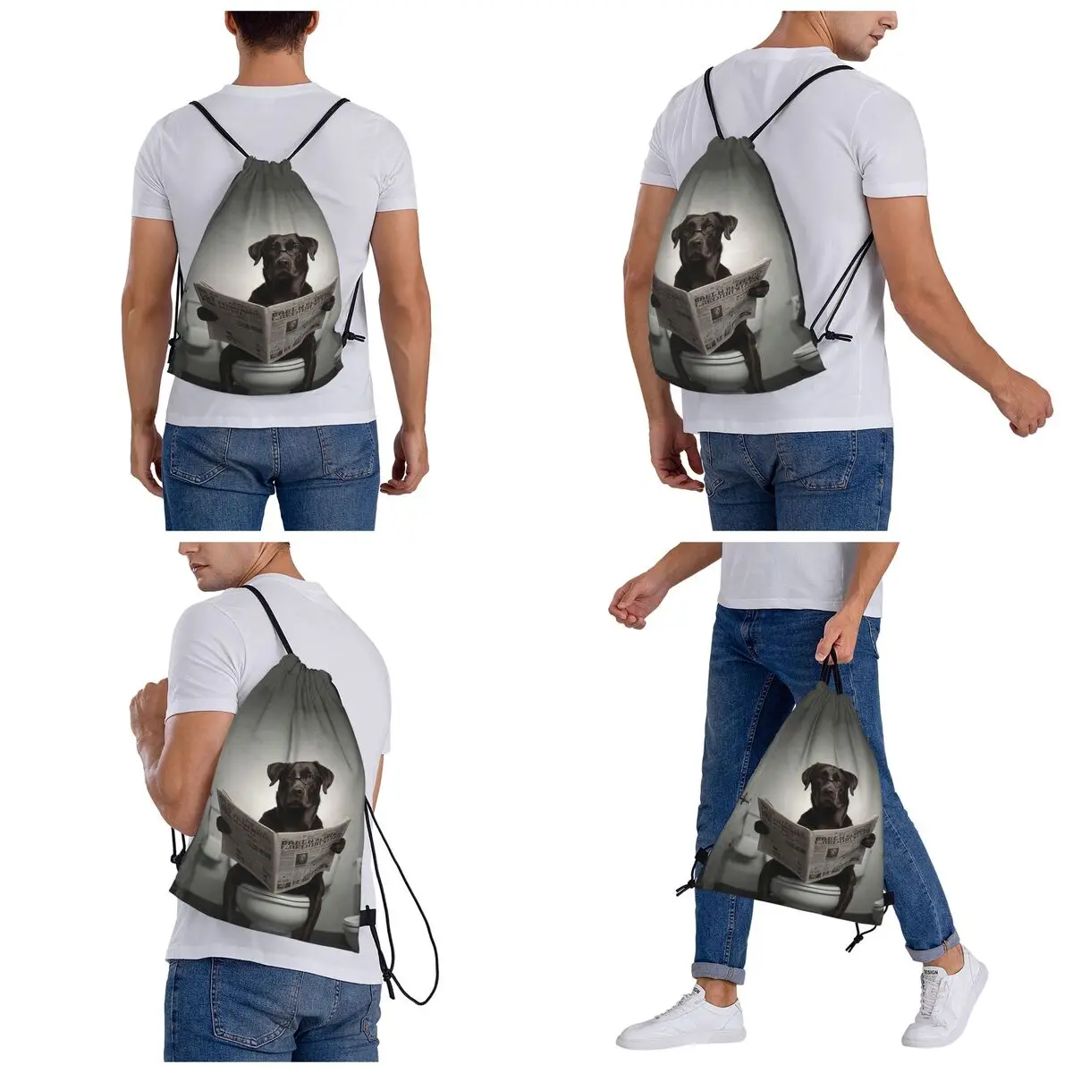 Chocolate Labrador Reading A Newspaper Backpacks Fashion Drawstring Bundle Pocket Sports Bag Book Bags for Man Woman Students