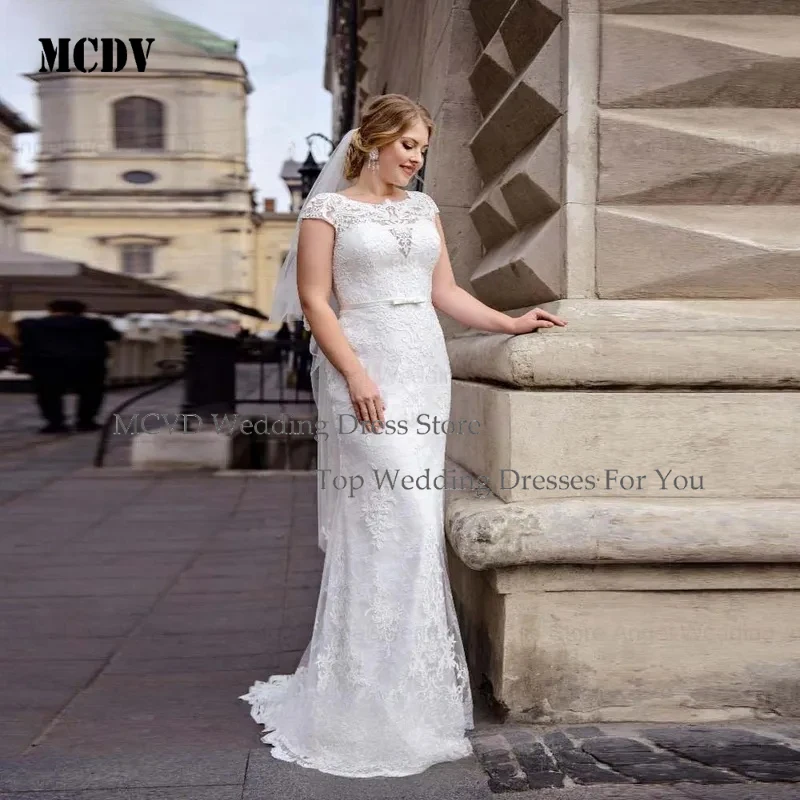 

MCDV Customized Plus Size Mermaid Wedding Dresses 2026 O Neck Bow Lace Appliques Long Bridal Gowns Vestidos de Novia Exquisite
