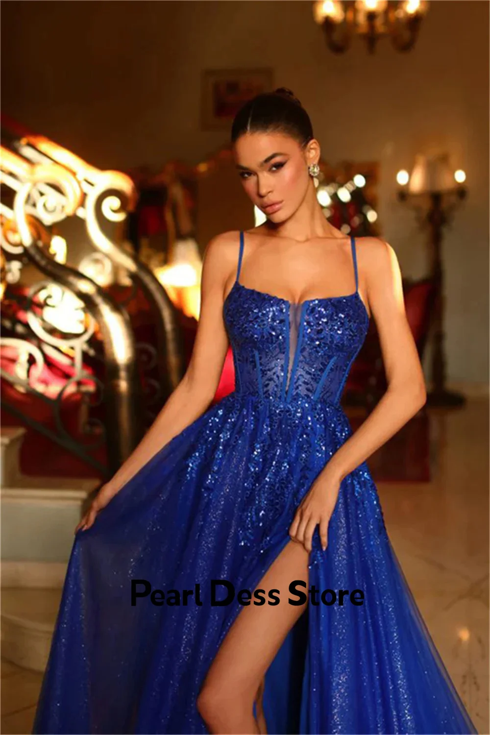 Pearl Spaghetti Straps Gala Dresses Woman 2024 for Party Dress Line A Women Evening Dress Evening Dress Stylish Wedding Shiny