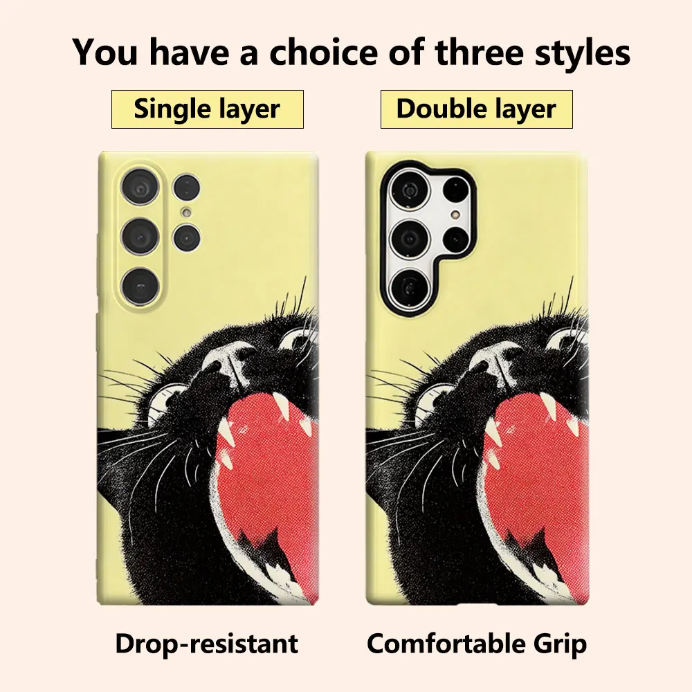 Screaming Black Cat Luxury Fashion Full Lens Protective Case for Samsung Galaxy S26 S25 S24 A56 A36 Plus Ultra