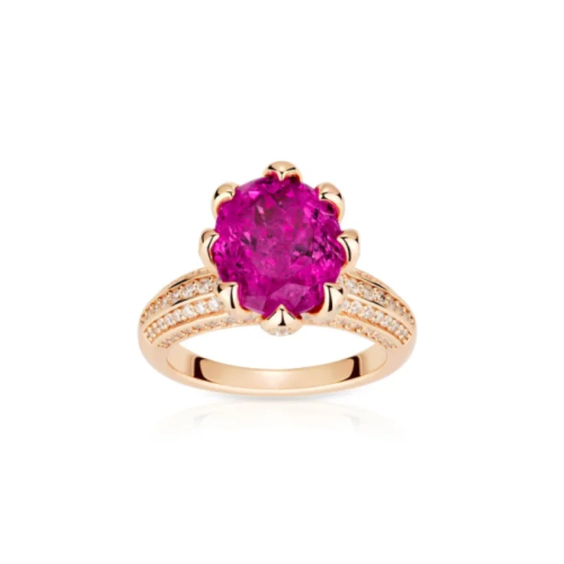 

BELLUX Rose Red Zircon Ring 925 Silver Champagne Gold Plated Intricate Floral Prong Setting Shiny Elegant Jewelry