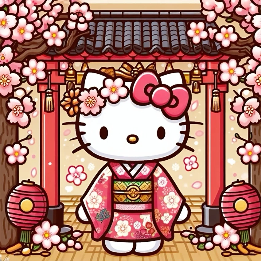 Sanrio-Kit de pintura de diamante 5D de Hello Kitty, lienzo redondo de Anime sin marco, arte mosaico completo, manualidades DIY para decoración de pared, 1 ud.