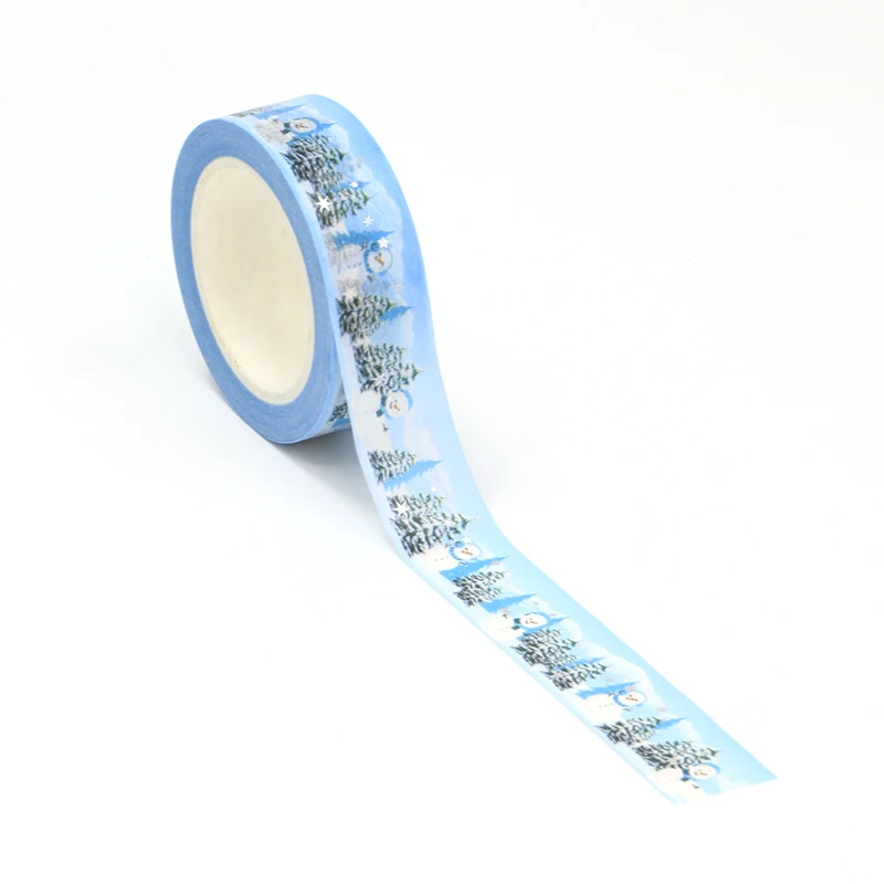 Washi Tapes for Gift Round and Journal, Masking Tape, Cute Staacquering, Deco Silver Foil, Snow World Blue Christmas Trees, 10 PCs/Lot, Nouveau