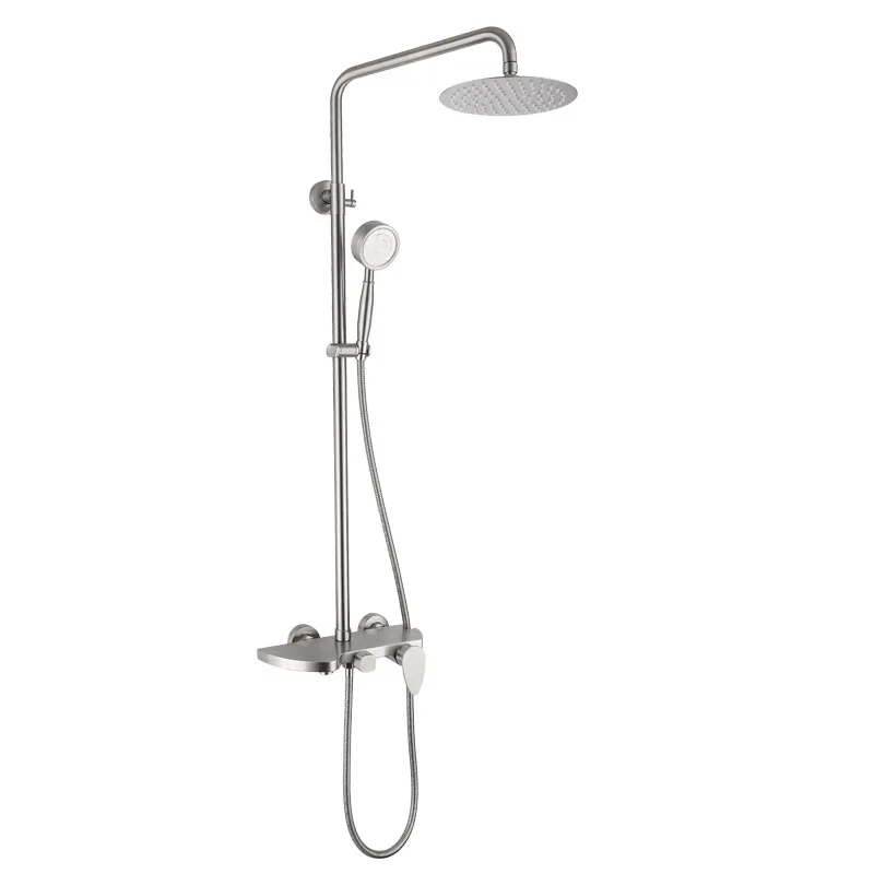 304 Stainless Steel Hot and Cold Shower Combo Set Bathroom Hand Held Top Spray Lifting Shower Mixing Valve Brushed