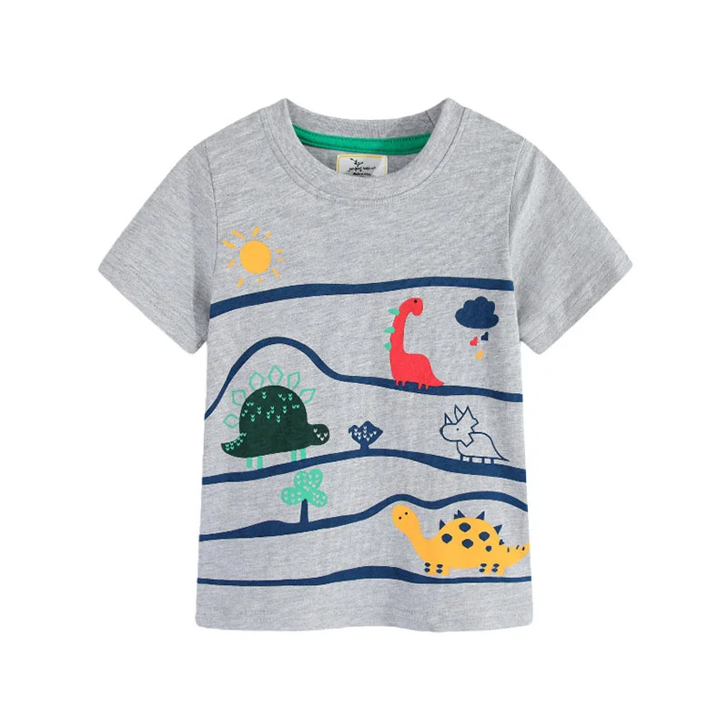 Kids Jumping Meters Dinosaurs Print T-Shirt Summer Short Sleeve Fashion Tees for Boys And Girls 2-7T Baby Clothes Hot Selling