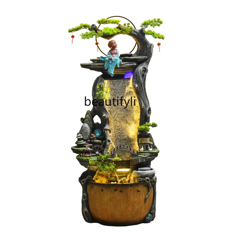 

New Chinese-style flowing water fountain light luxury floor-to-ceiling Zen home landscape entrance office rockery ornament