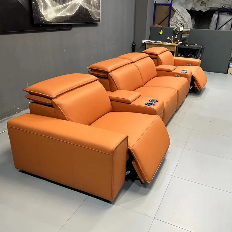 Electric SofaModern L-shaped Electric Leather Sofa For Living Room Audio-visual Room Home Theater KTV Zero Wall Corner