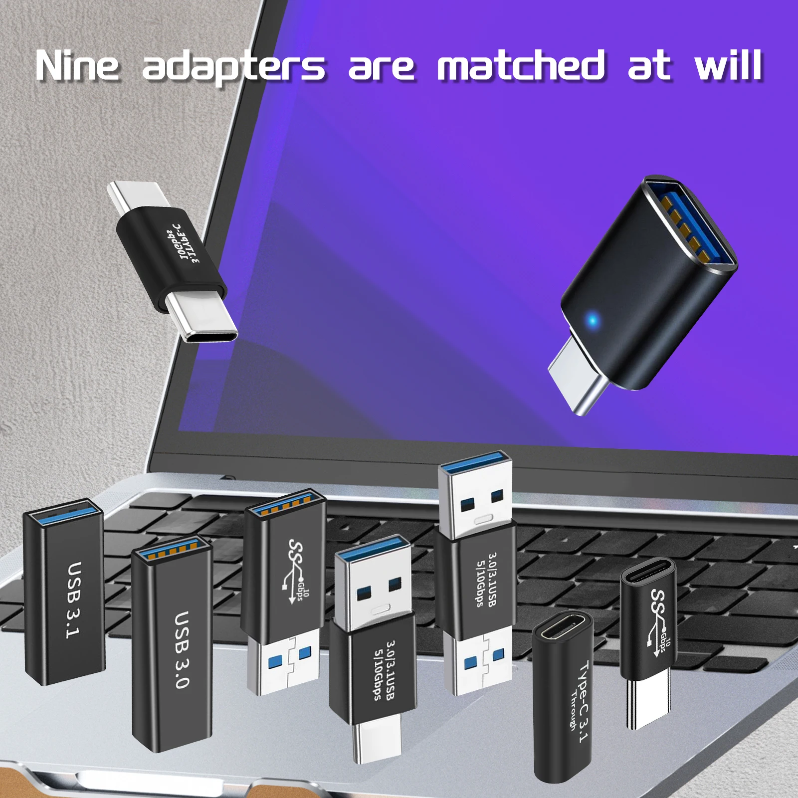 

9-Pack USB to USB-C Adapter Set with USB-C to 3.0 OTG Adapter & Micro USB to USB-C Converter for Phone/PC