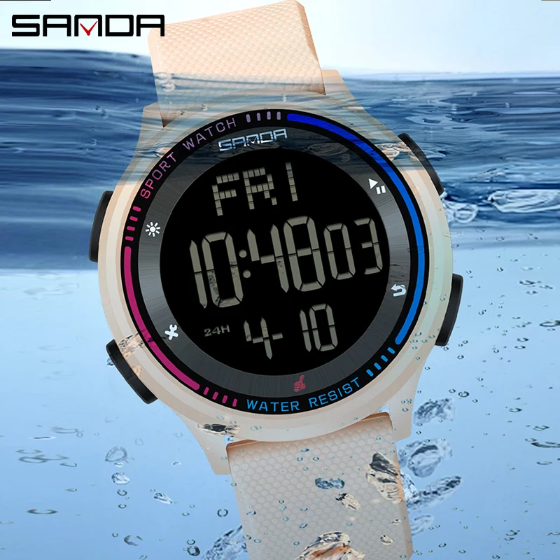 Sanda 6158 led luminoso digital na moda relógios femininos adolescente esportes ao ar livre relógio casual 5bar à prova dwaterproof água relógios de pulso das mulheres