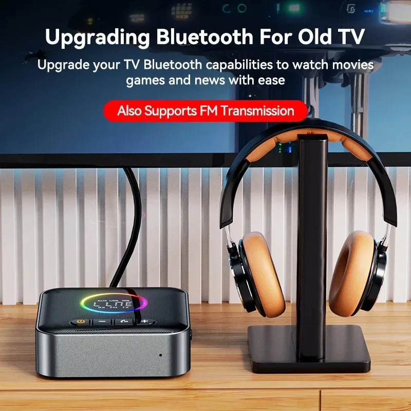 4-в-1 RGB Красочная подсветка Bluetooth 5.4 Аудиоприемник Передатчик FM USB 3,5 мм AUX RCA HIFI Музыка Светодиодный дисплей Беспроводной адаптер