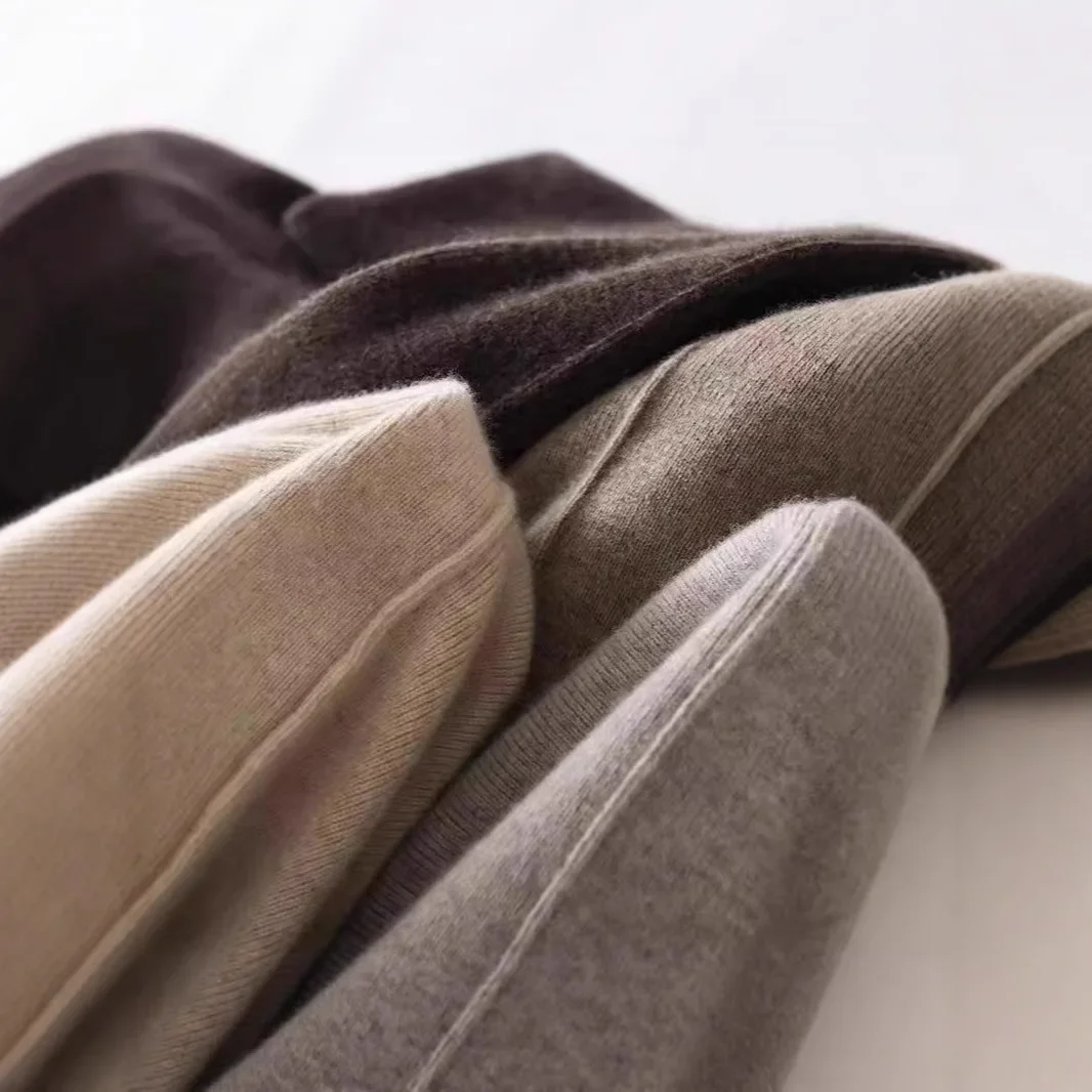 Pantalones de pierna ancha de lana tejidos de cintura alta Otoño Invierno nuevo estilo drapeado hasta el suelo pantalones casuales cálidos y agradables para la piel