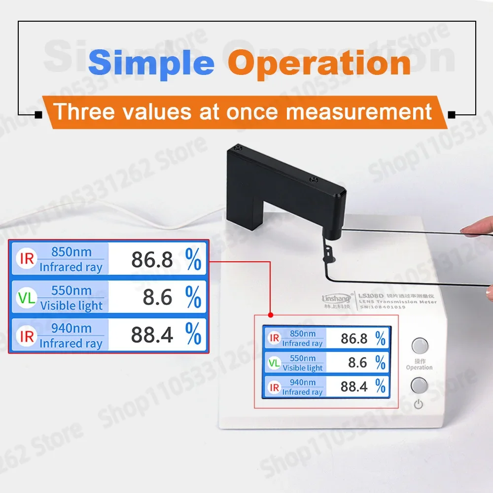 Linshang LS108D Lens Transmission Meter IR Ink 0.5mm Aperture 850nm 940nm Infrared Tester for Phone Lens IR Cut Filter