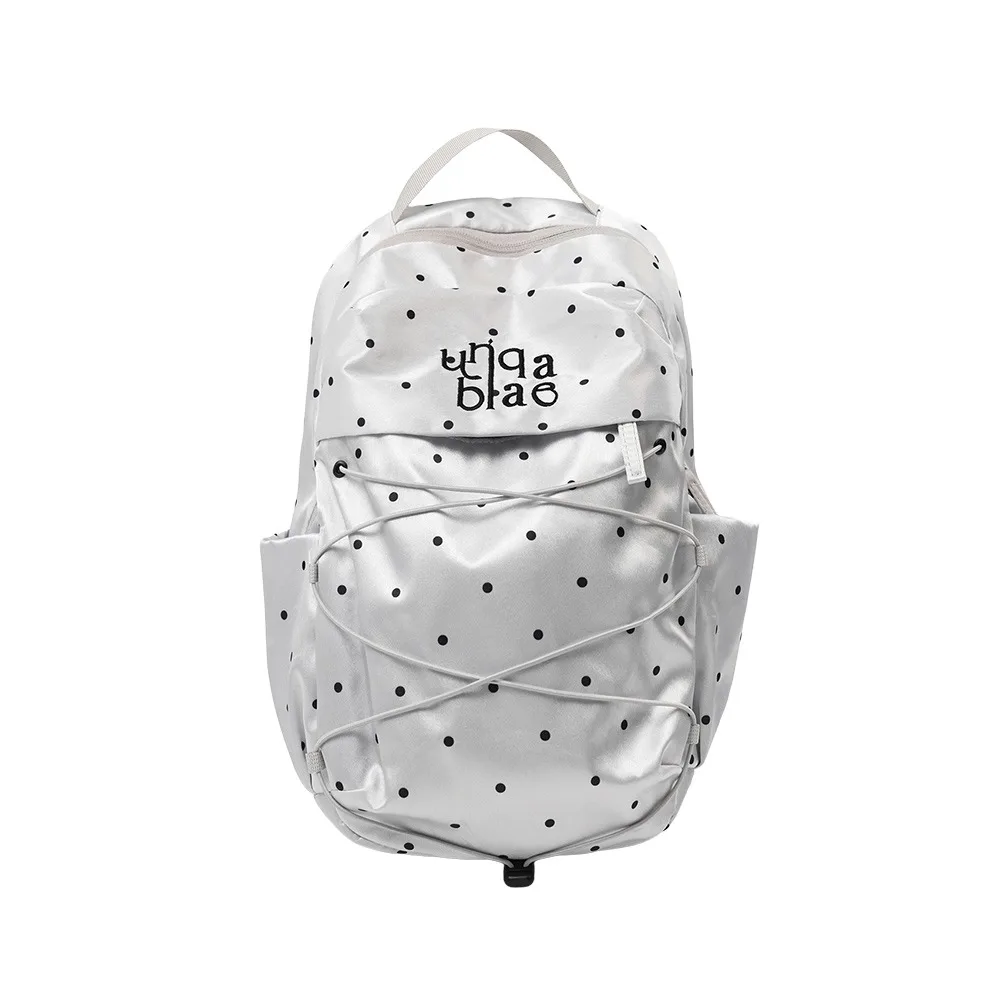 Nylon Material Polka Dot Backpack Lightweight Design Large Capacity Drawstring Rucksack Durable Construction Portable Size