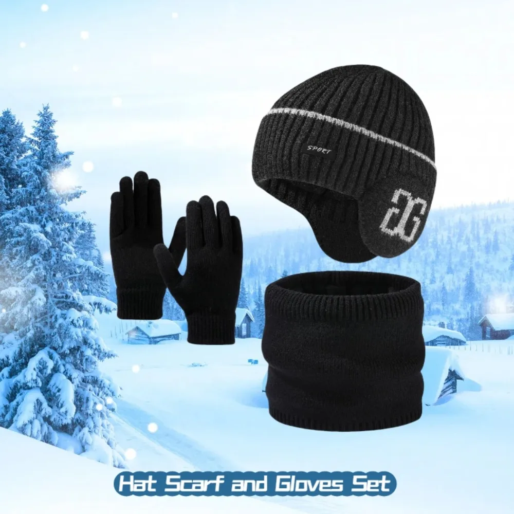 Winter Thicken Hat Scarf and Gloves Set,Mens Thermal Fleece Lined Slouchy Beanie Neck Scarves Gloves,3 in 1 Warm Set