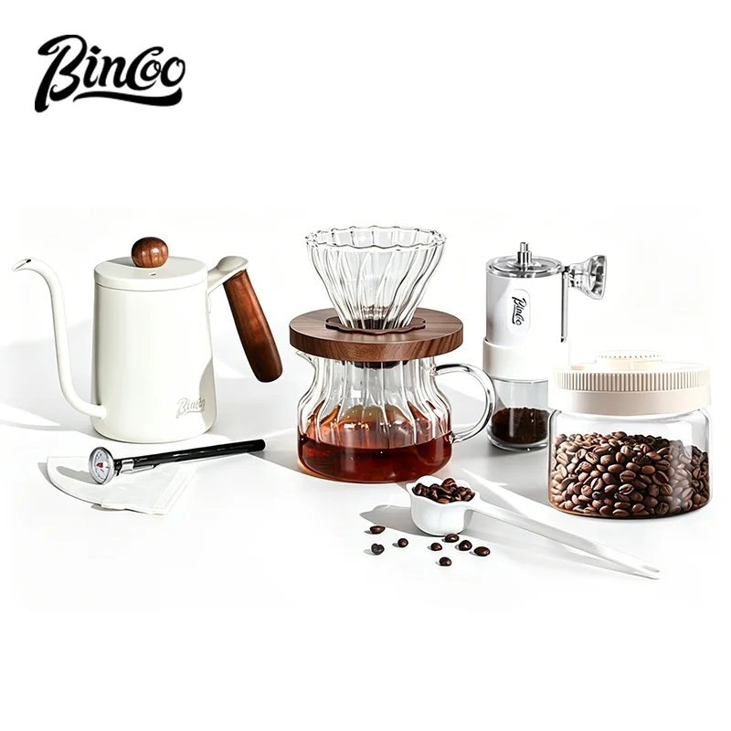 BINCOO Pour Over Coffee Set Glass Dripper, 500ml Sharing Carafe, Gooseneck Kettle & Manual GrinderComplete Hand Brew Coffee Kit