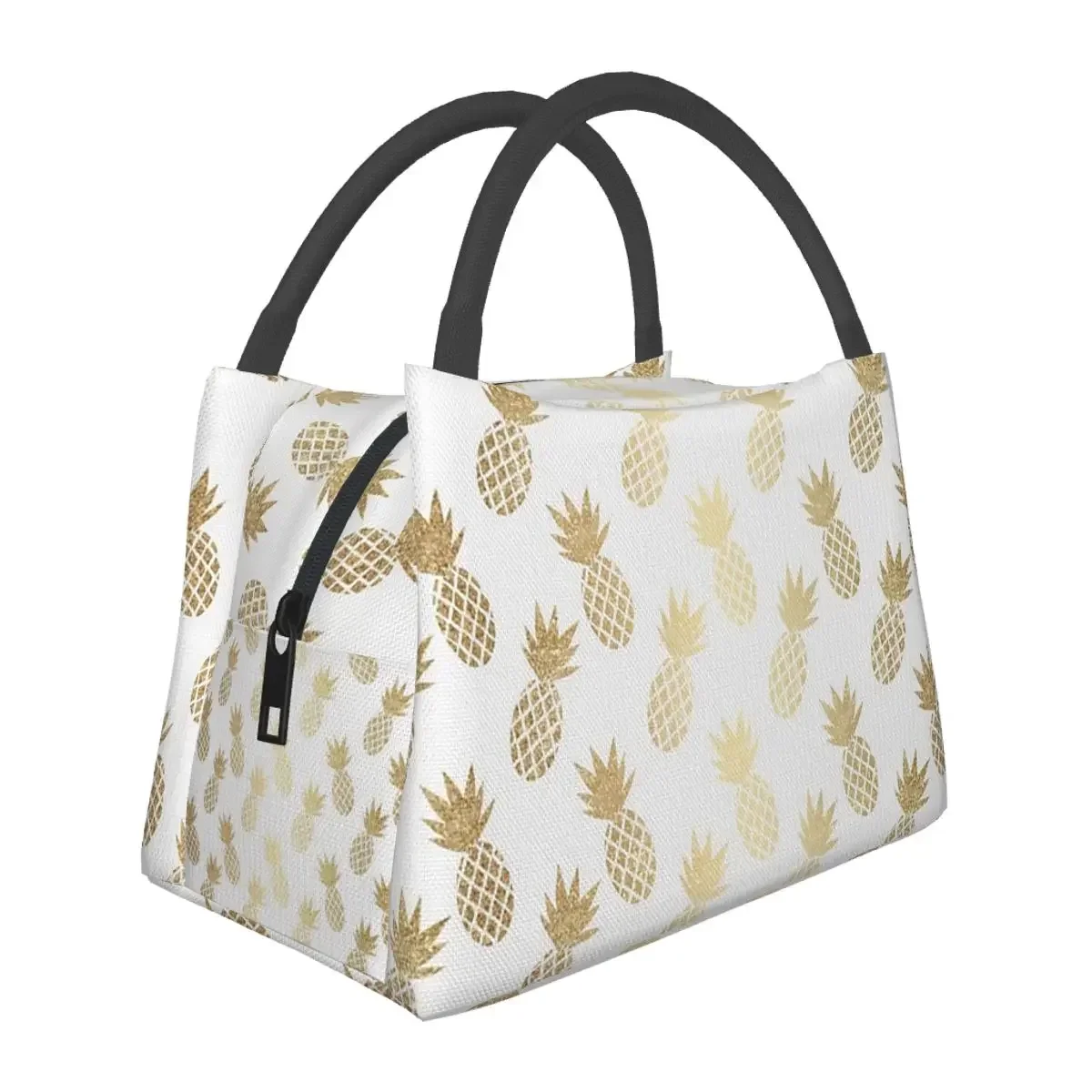 Gold Pineapple Pattern Lunch Bags Insulated Bento Box Portable Lunch Tote Picnic Bags Cooler Thermal Bag for Woman Children