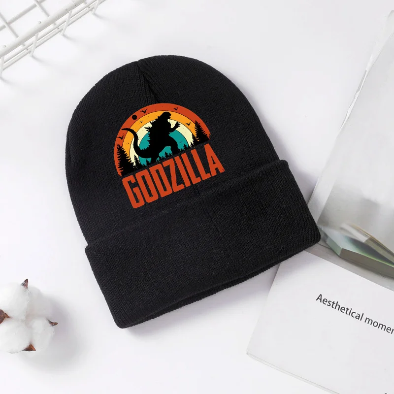 Gorro de punto Godzilla para invierno y primavera, gorro fresco para hombres y niños, gorros sin ala con estampado de Anime, gorros cálidos y cómodos, regalo de fiesta para bebé