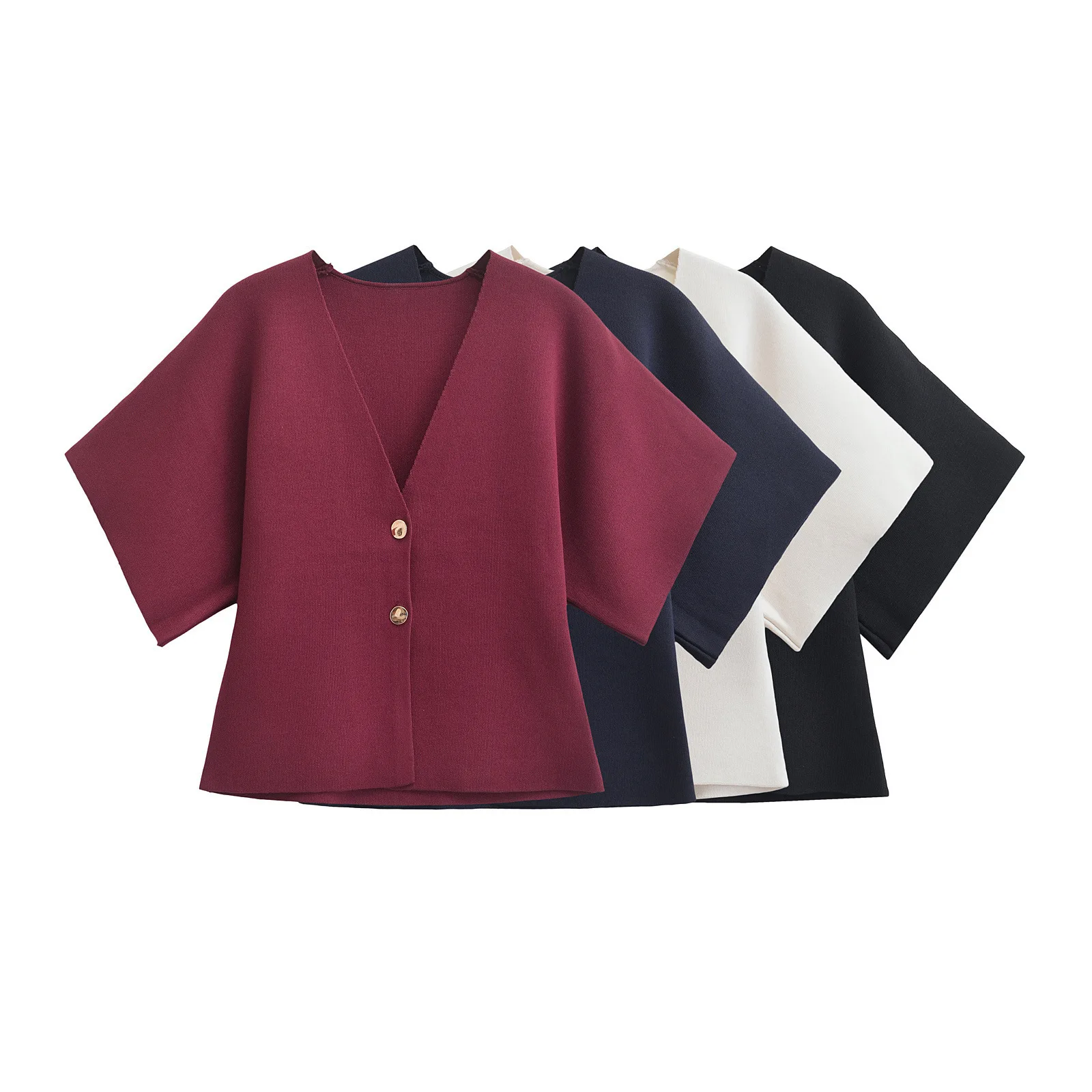

European and American new women's clothing simple and fashionable slim knitted short-sleeved jacket slim and slim