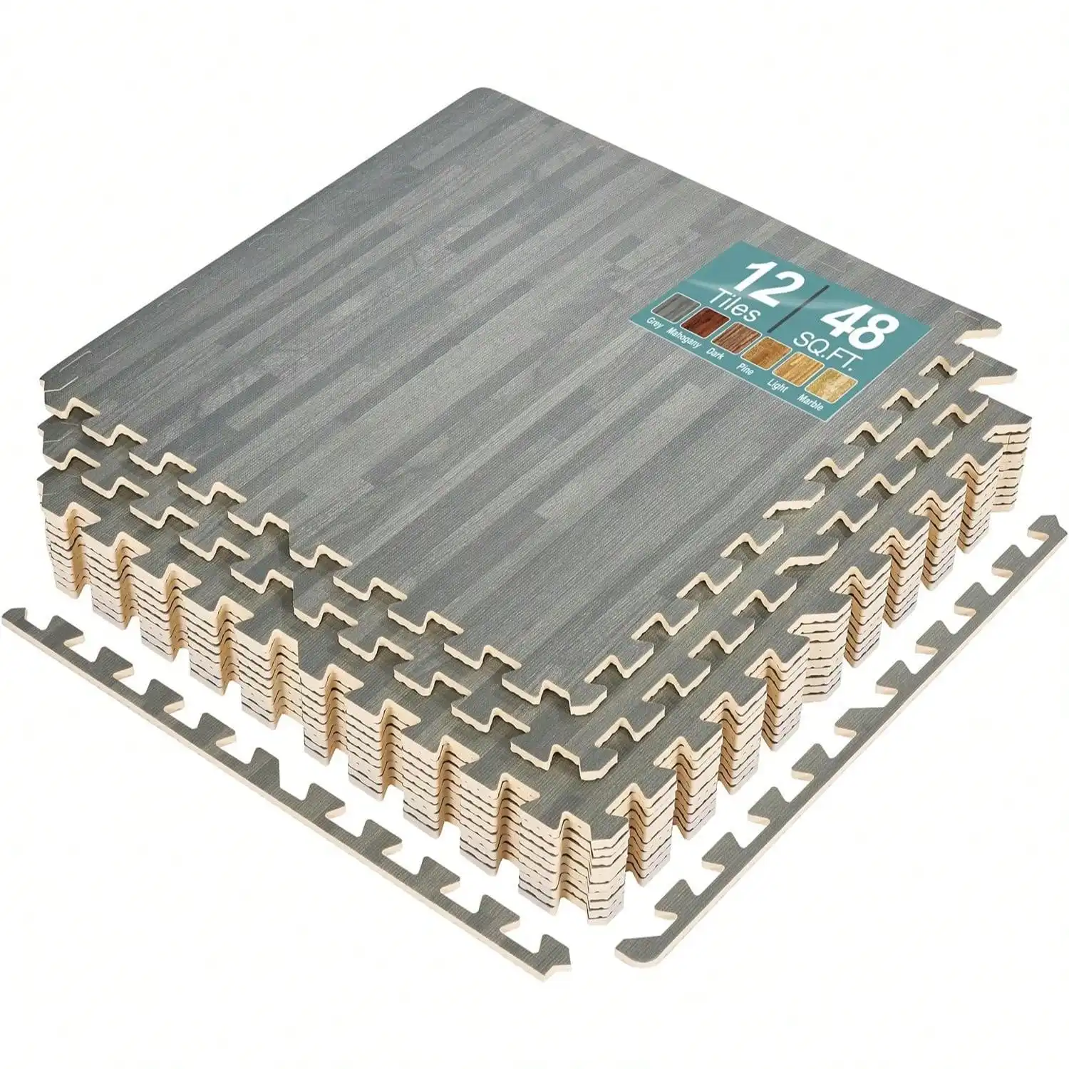 

Interlocking Floor Mat Gray Wood Print 12 Pieces And Borders